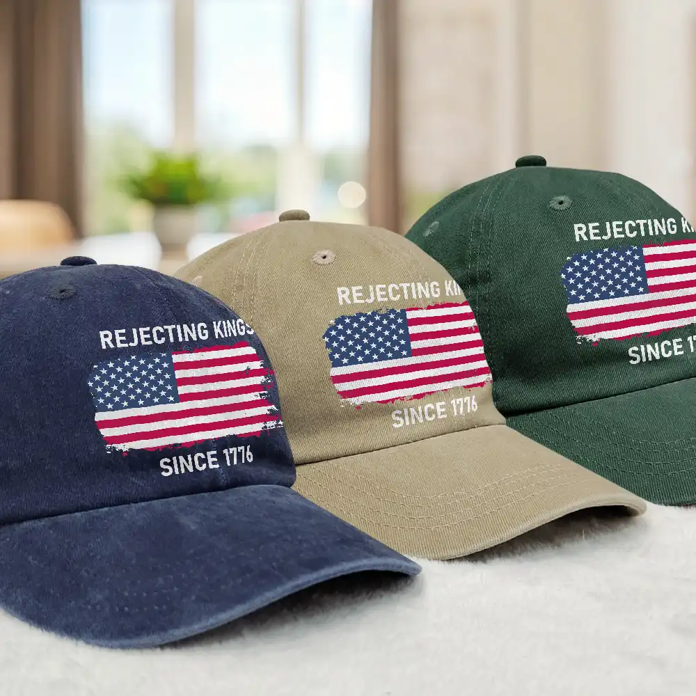 Rejecting Kings Since 1776 - Personalized Vintage Washed Denim Cap - Image 3