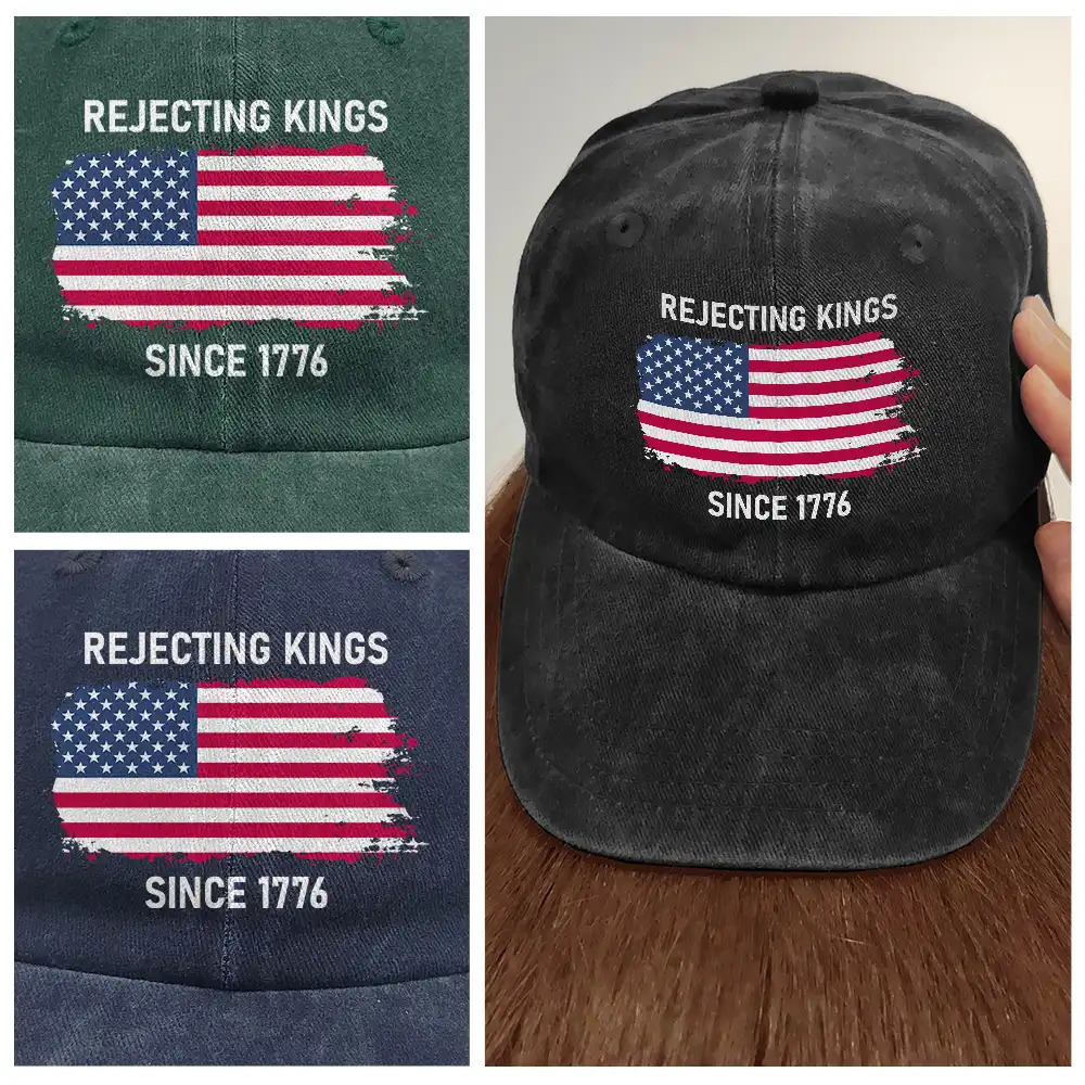 Rejecting Kings Since 1776 - Personalized Vintage Washed Denim Cap - Image 4