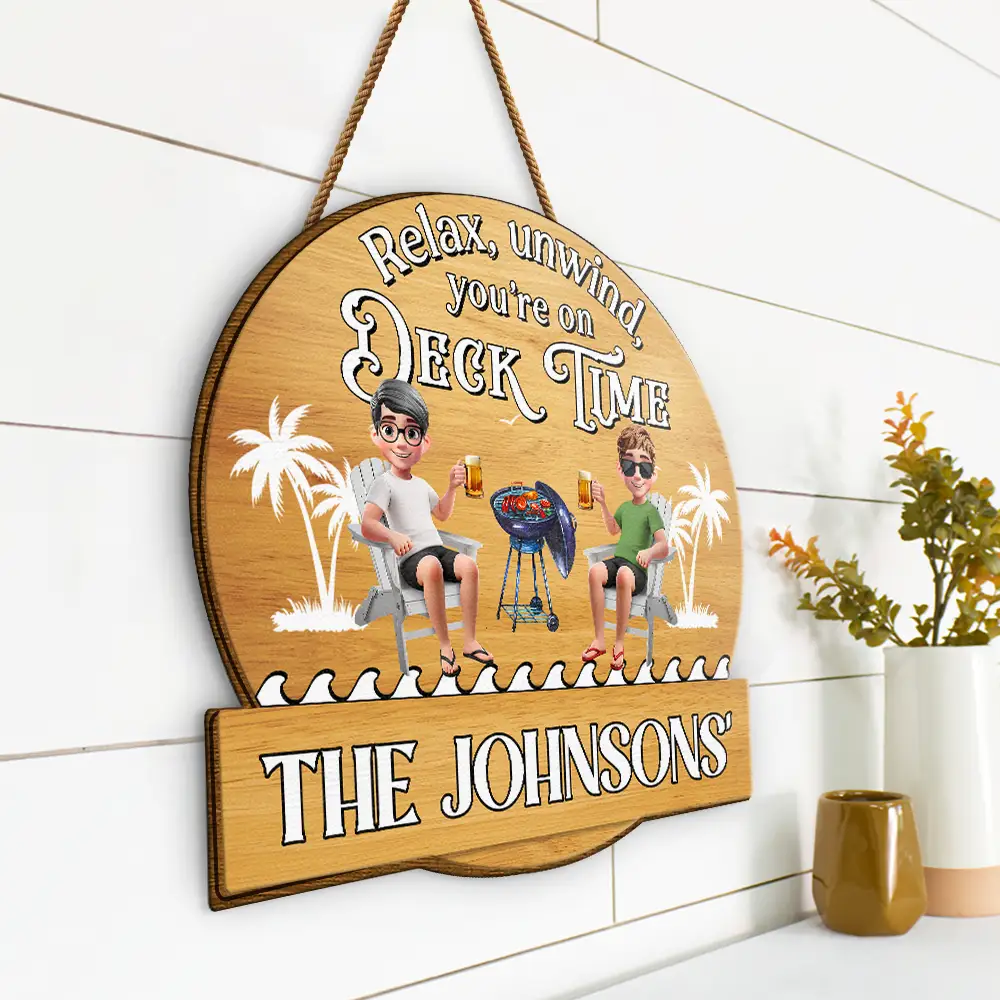 Relax Unwind Patio Time 3D Couple - Personalized Custom Shaped Wood Sign - Image 2