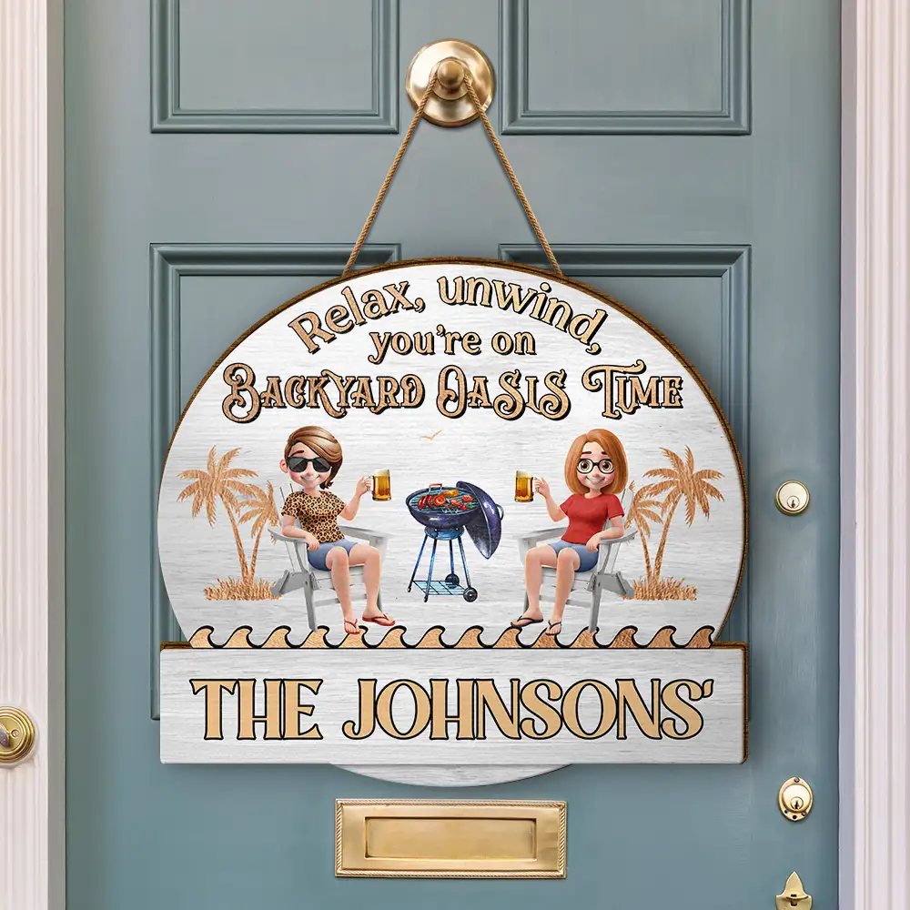 Relax Unwind Patio Time 3D Couple - Personalized Custom Shaped Wood Sign - Image 3