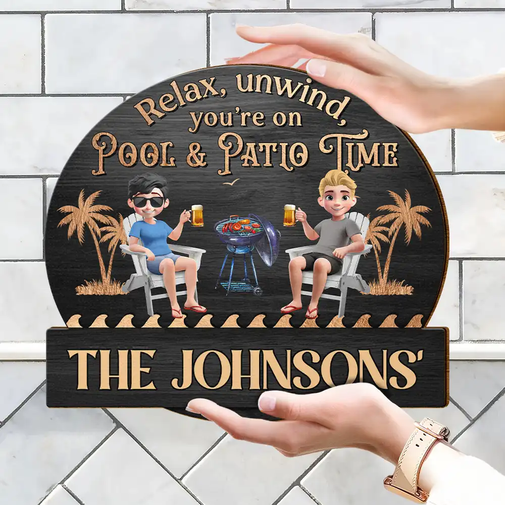 Relax Unwind Patio Time 3D Couple - Personalized Custom Shaped Wood Sign - Image 4