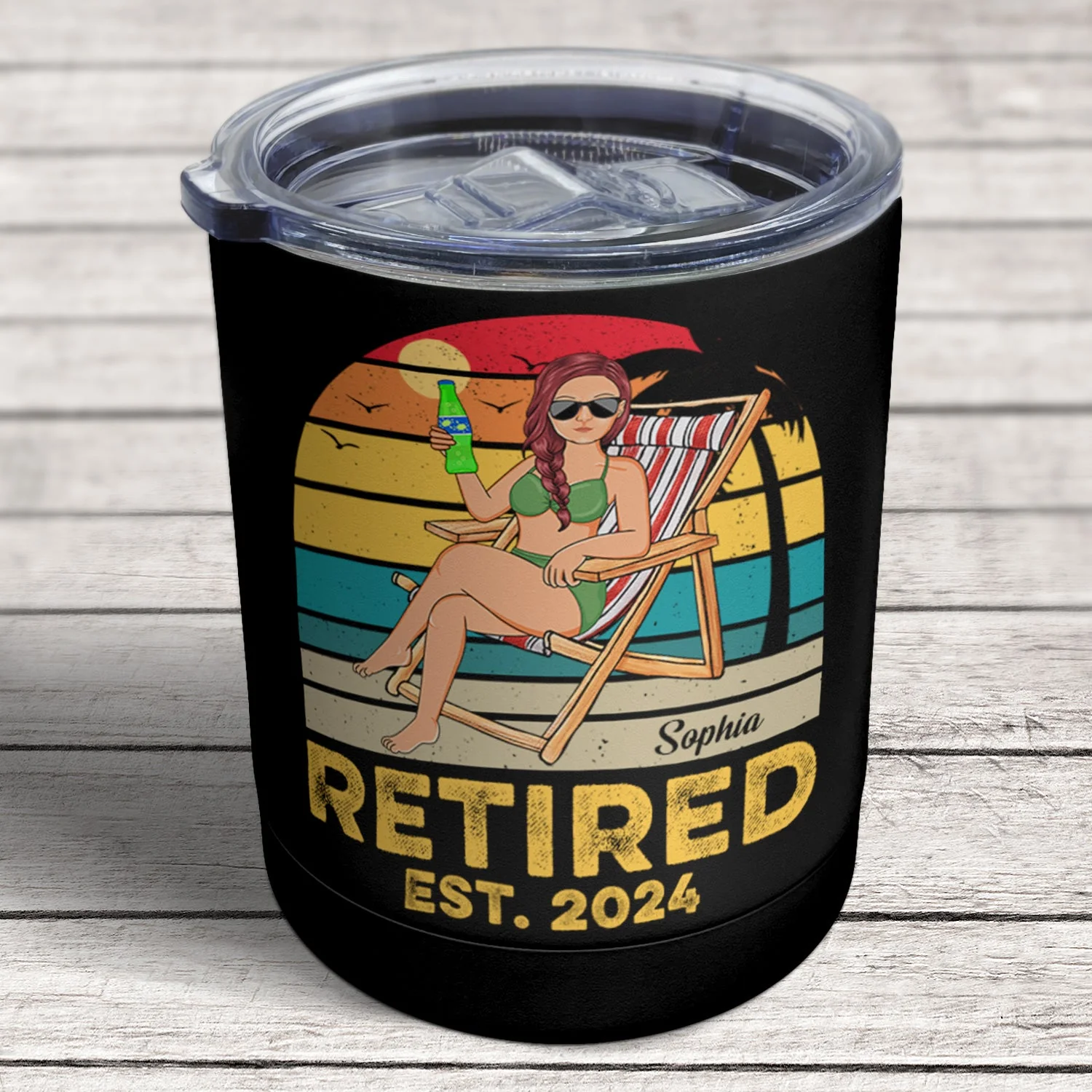 Retired A Person Who Is Happy On Monday - Funny Gift For Dad, Father, Papa, Grandpa - Personalized Lowball Tumbler - Image 2