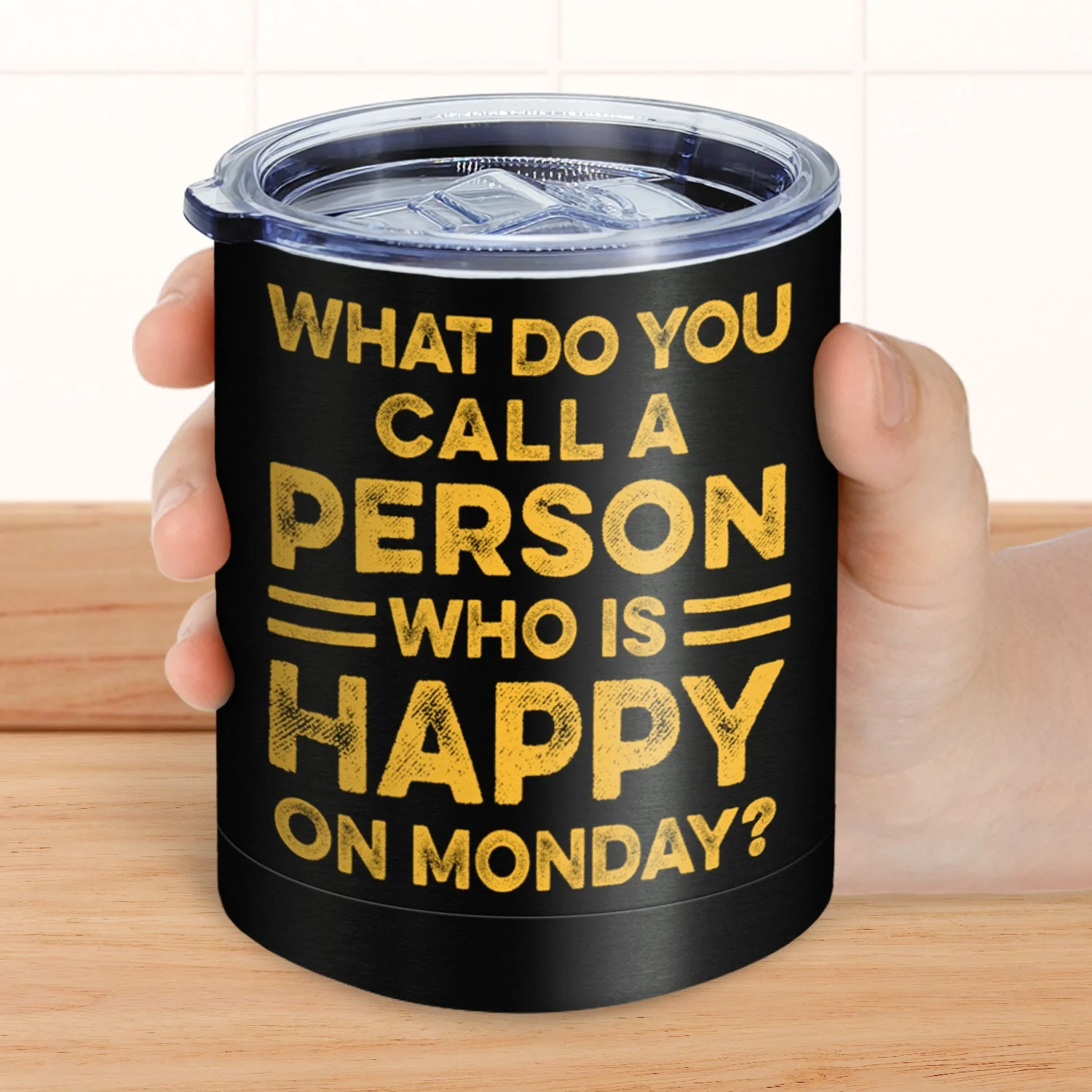 Retired A Person Who Is Happy On Monday - Funny Gift For Dad, Father, Papa, Grandpa - Personalized Lowball Tumbler - Image 4