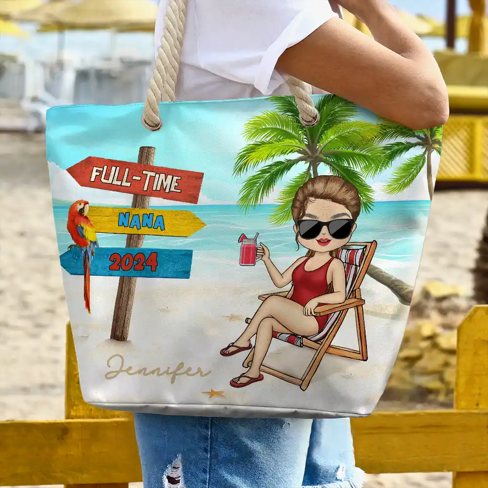 Retired Full Time Grandma - Personalized Beach Bag - Image 3