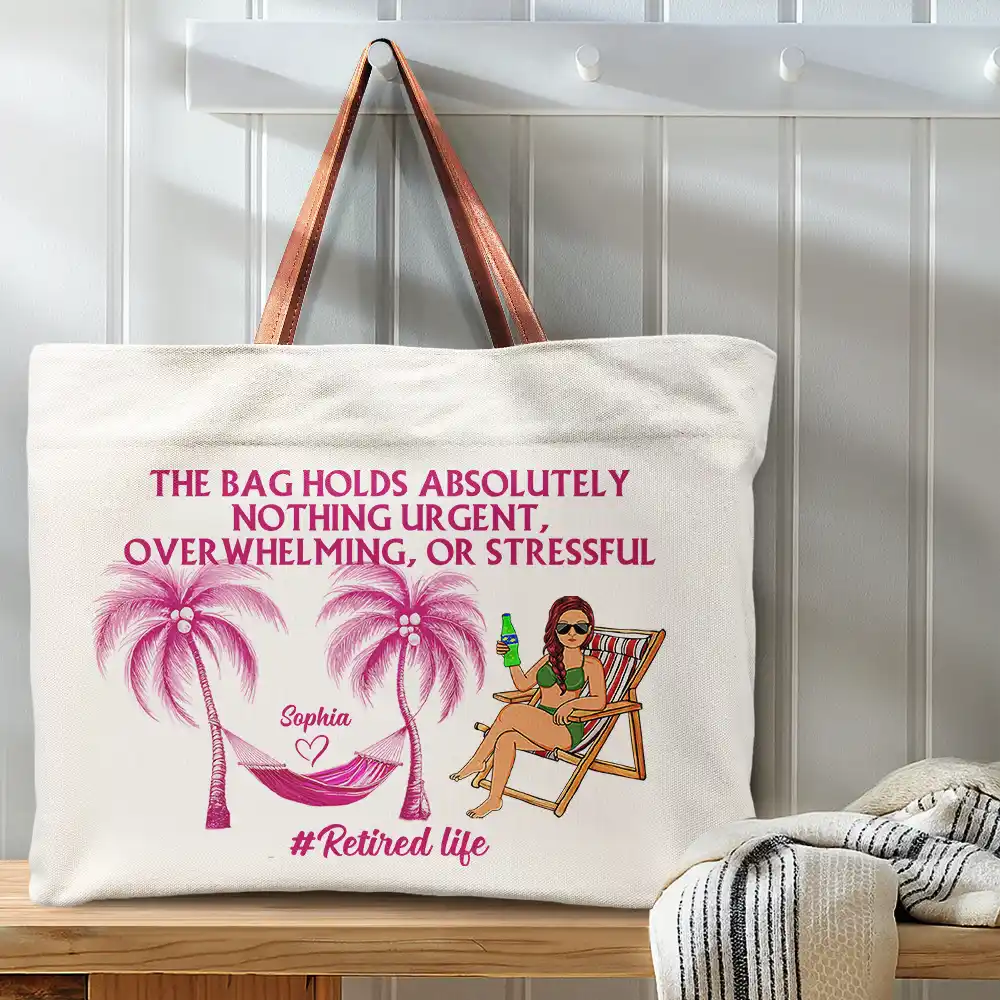Retired Life The Bag Holds Nothing Urgent, Overwhelming - Personalized Leather Handle Tote Bag - Image 3