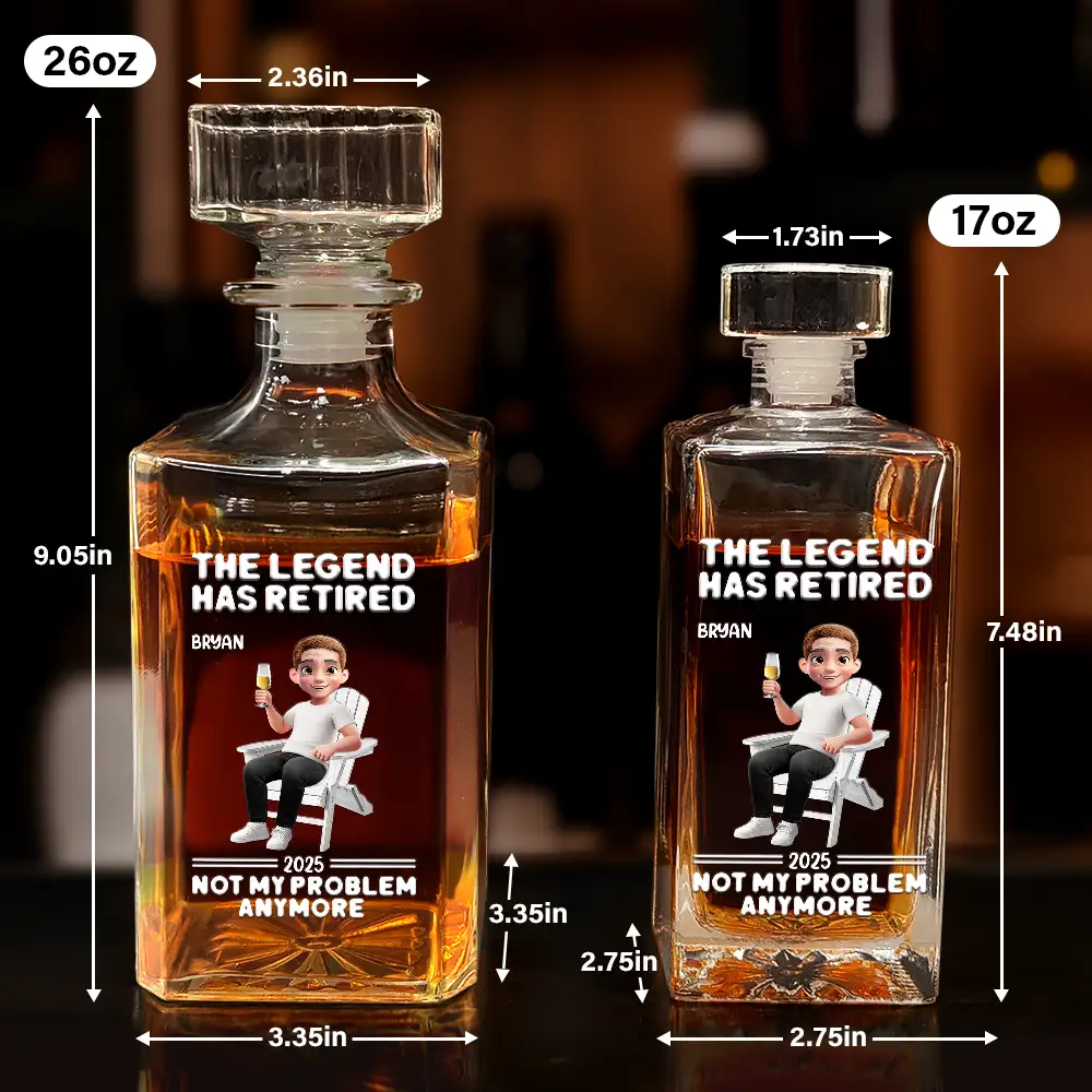 Retired Not My Problem Anymore 3D Effect - Personalized Square Whiskey Bottle - Image 5