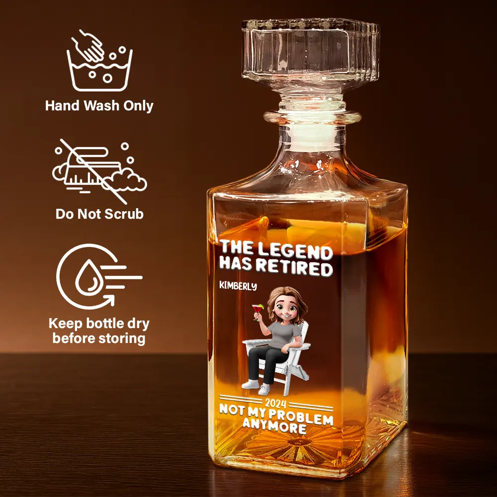 Retired Not My Problem Anymore 3D Effect - Personalized Square Whiskey Bottle - Image 6