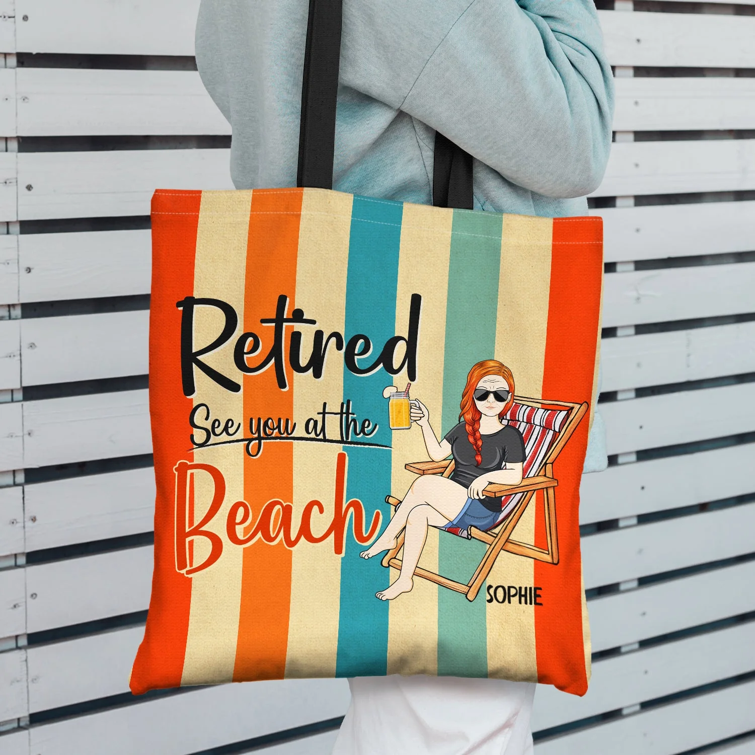 Retired See You At The Beach - Gift For Retiree - Personalized Custom Zippered Canvas Bag - Image 2