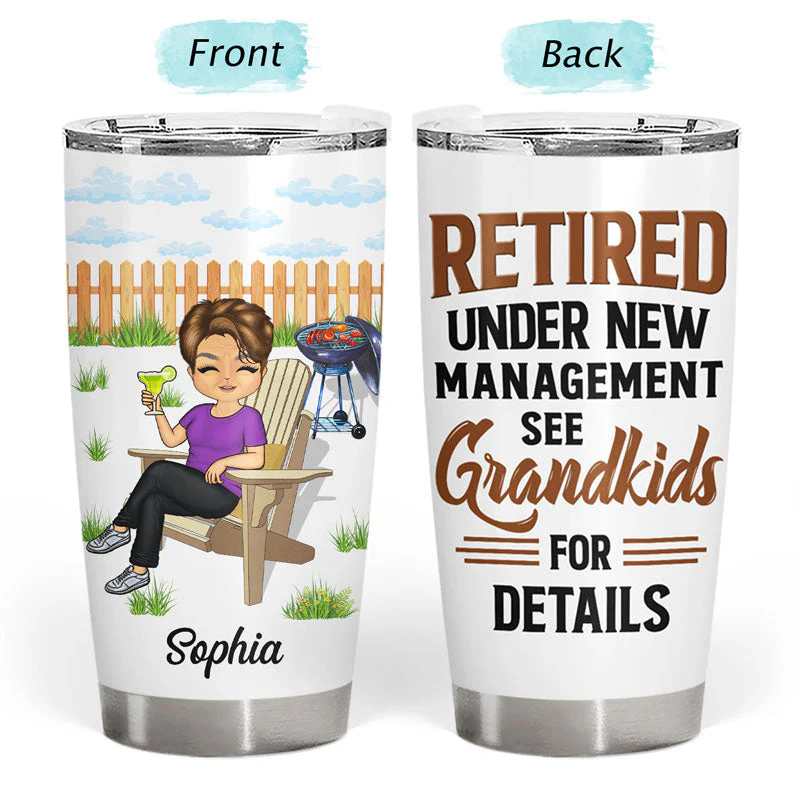 Retired Under New Management - Retirement Gift - Personalized Custom Tumbler - Image 3