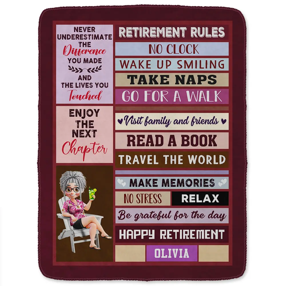 Retirement Rules Funny Farewell Gift - Personalized Fleece Blanket, Sherpa Blanket - Image 2