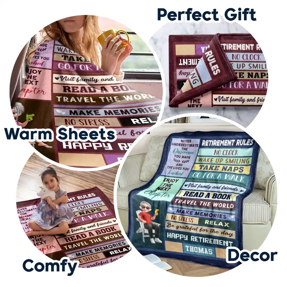 Retirement Rules Funny Farewell Gift - Personalized Fleece Blanket, Sherpa Blanket - Image 7