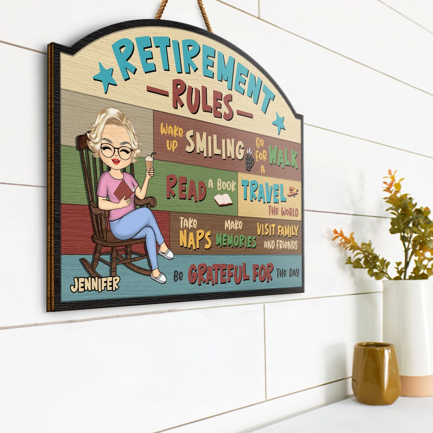 Retirement Rules - Gift For Father Mother Grandparents - Personalized Custom Shaped Wood Sign - Image 2