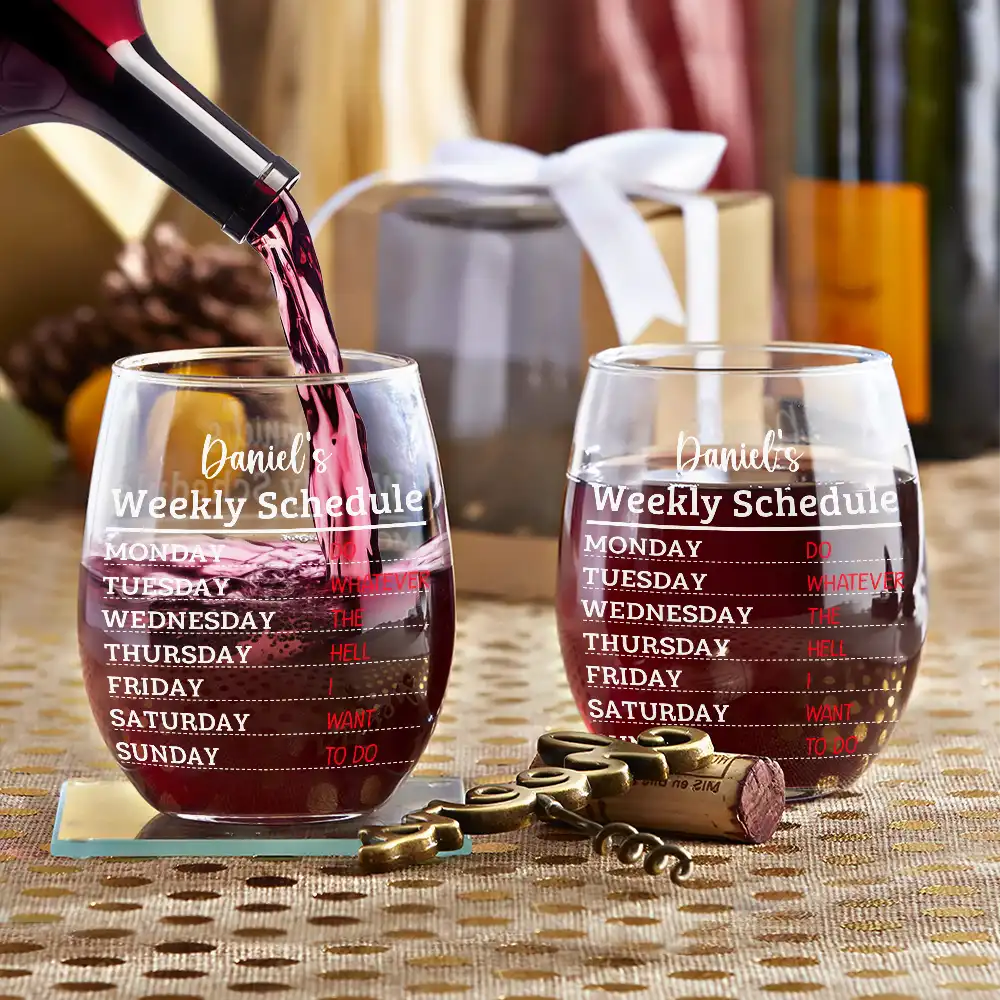 Retirement Weekly Schedule - Personalized Stemless Wine Glass - Image 3