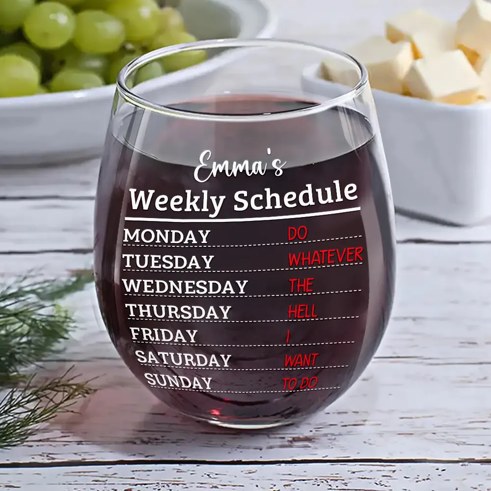 Retirement Weekly Schedule - Personalized Stemless Wine Glass - Image 6