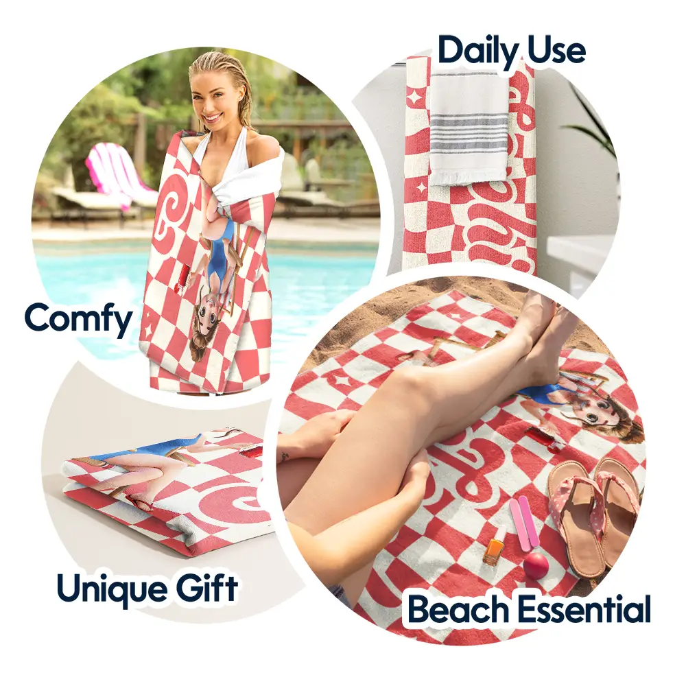 Retro Checker Just A Girl Who Loves Beach - Personalized Beach Towel - Image 5