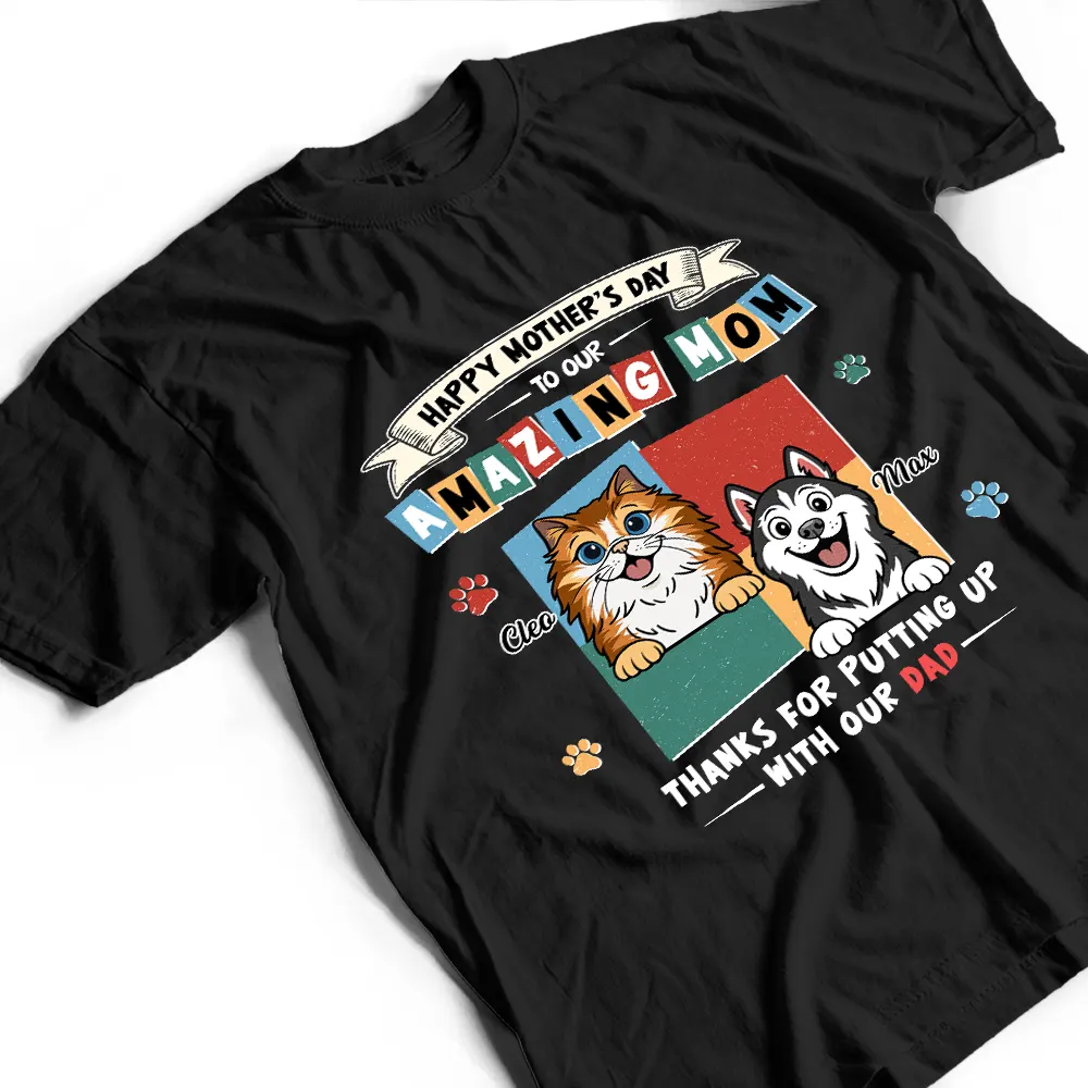 Retro Dog Cat To My Amazing Mom - Personalized T Shirt - Image 3