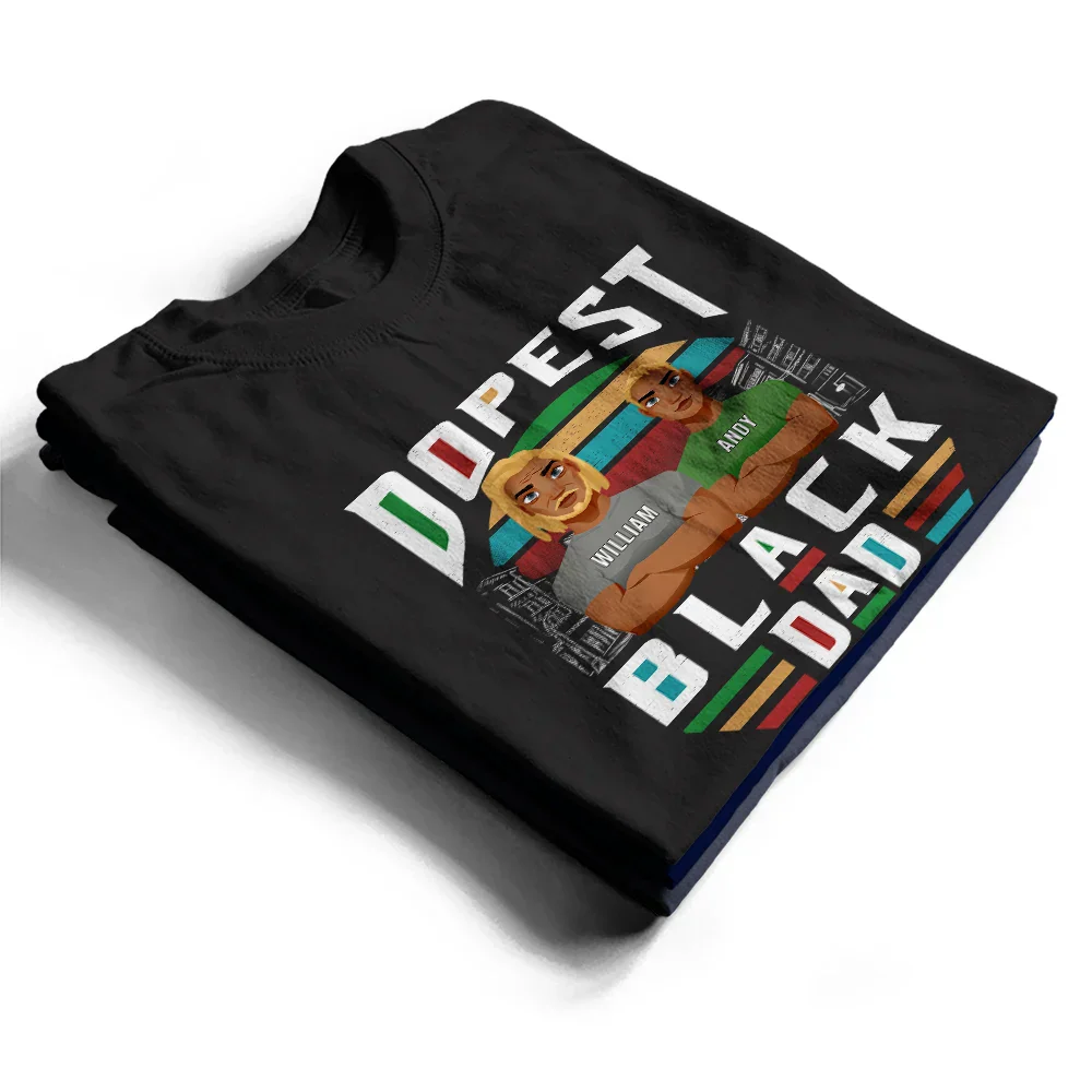 Retro Dopest Black Dad - Personalized T Shirt - Image 2