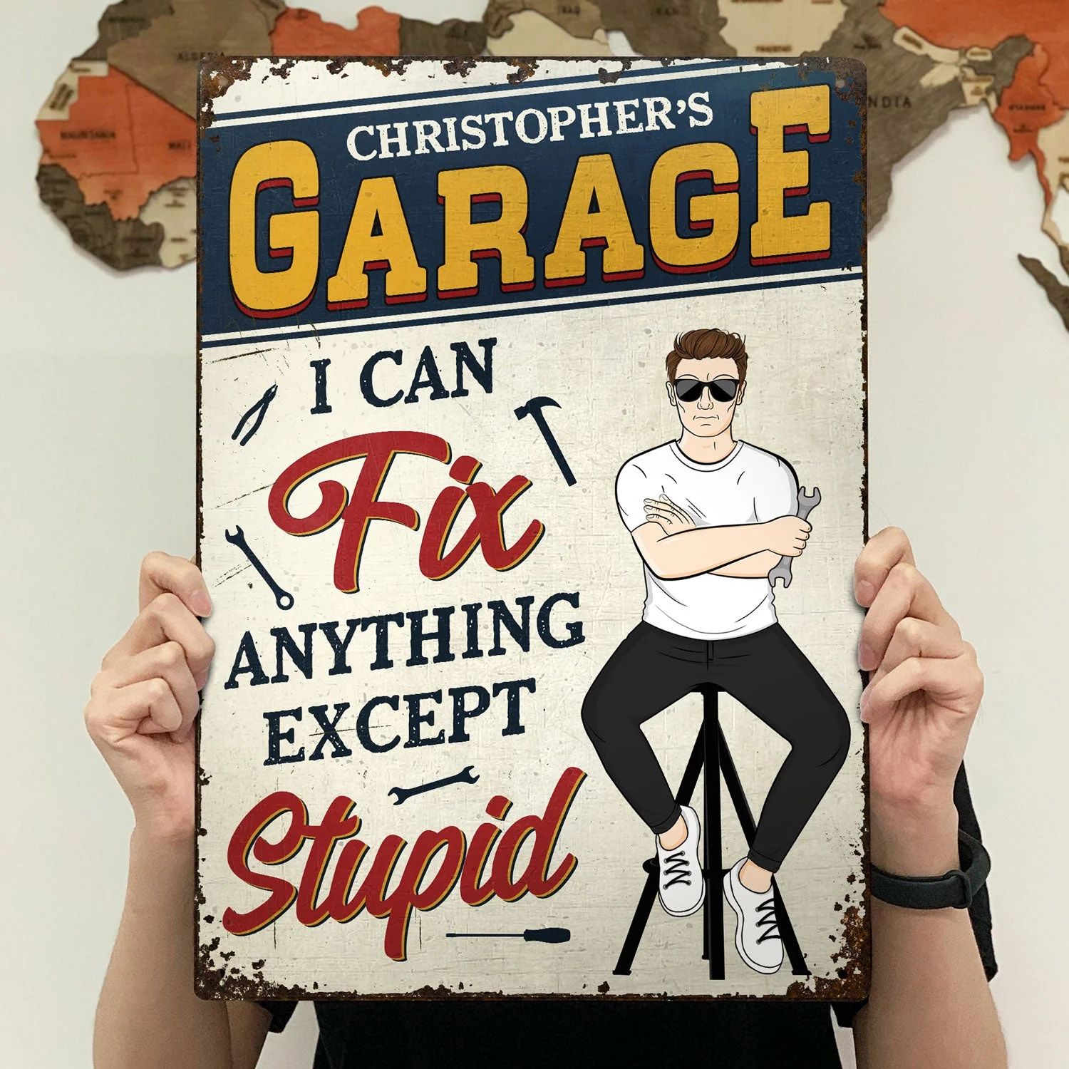 Retro Garage Fix Anything Except Stupid - Garage Home Decor - Personalized Custom Classic Metal Signs - Image 4