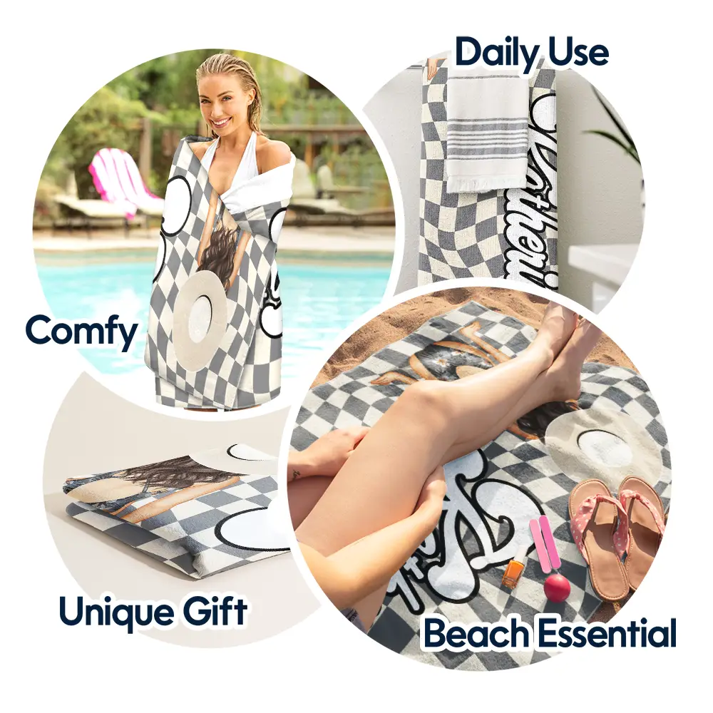 Retro Groovy Name Girl By The Beach - Personalized Beach Towel - Image 5