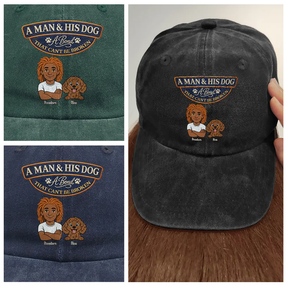 Retro Style A Man And His Dog Cat A Bond That Can't Be Broken - Personalized Vintage Washed Denim Cap - Image 4