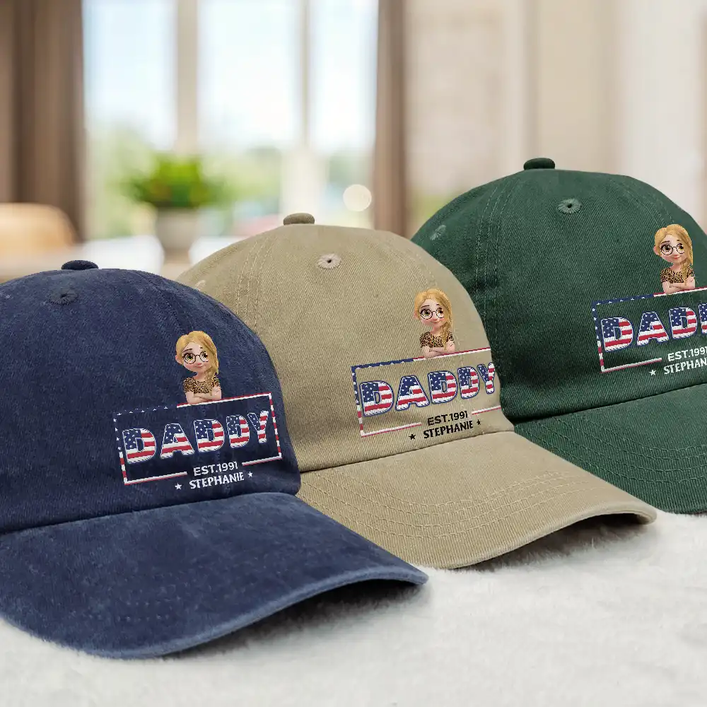 Retro Style America Dad Grandpa 3D Effect - Personalized Vintage Washed Denim Cap - Image 3