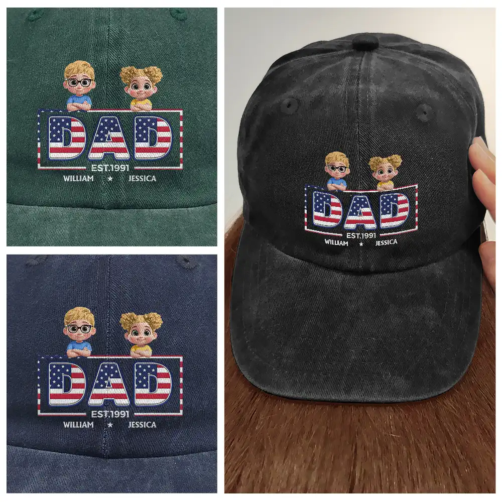 Retro Style America Dad Grandpa 3D Effect - Personalized Vintage Washed Denim Cap - Image 4
