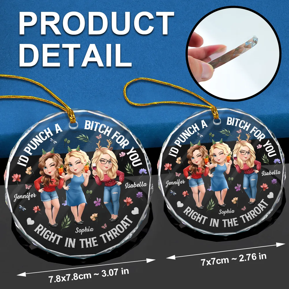 Right In The Throat 3D Effect Bestie Funny - Personalized Circle Glass Ornament - Image 6