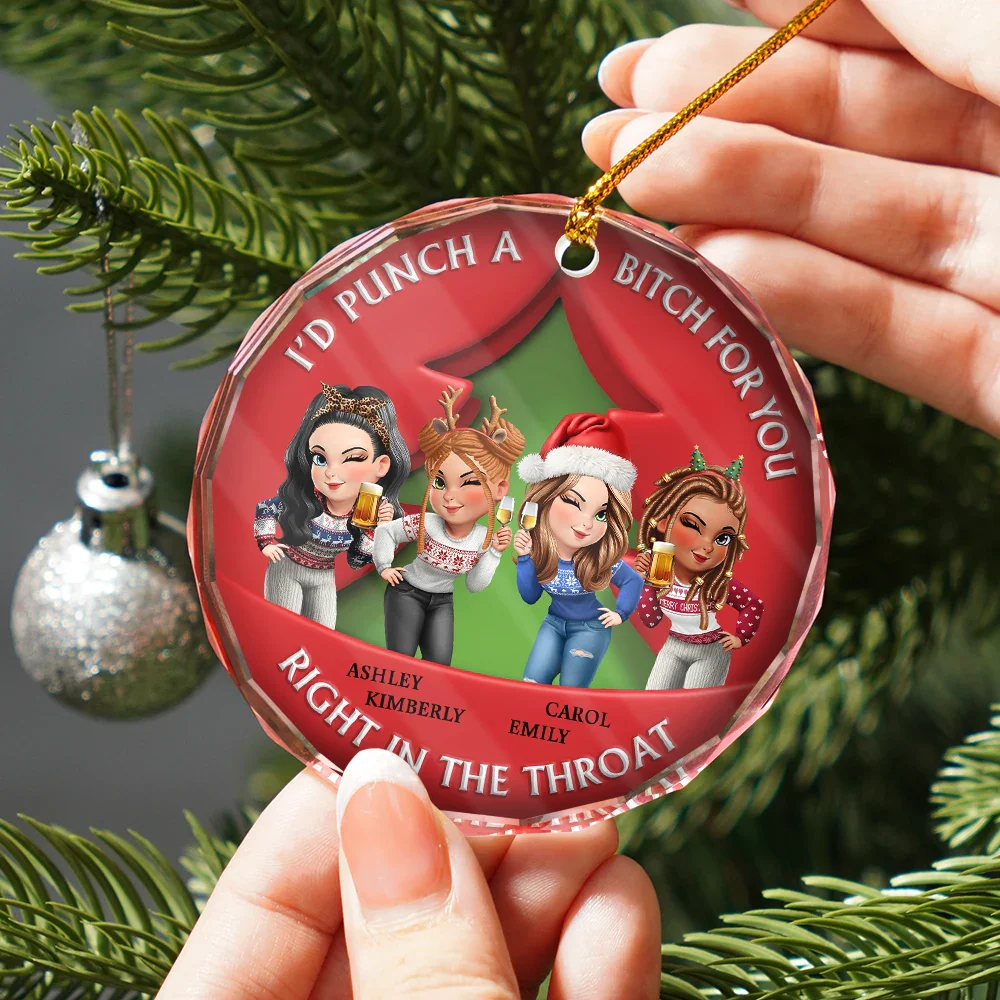 Right In The Throat 3D Effect Bestie - Personalized Circle Glass Ornament - Image 2