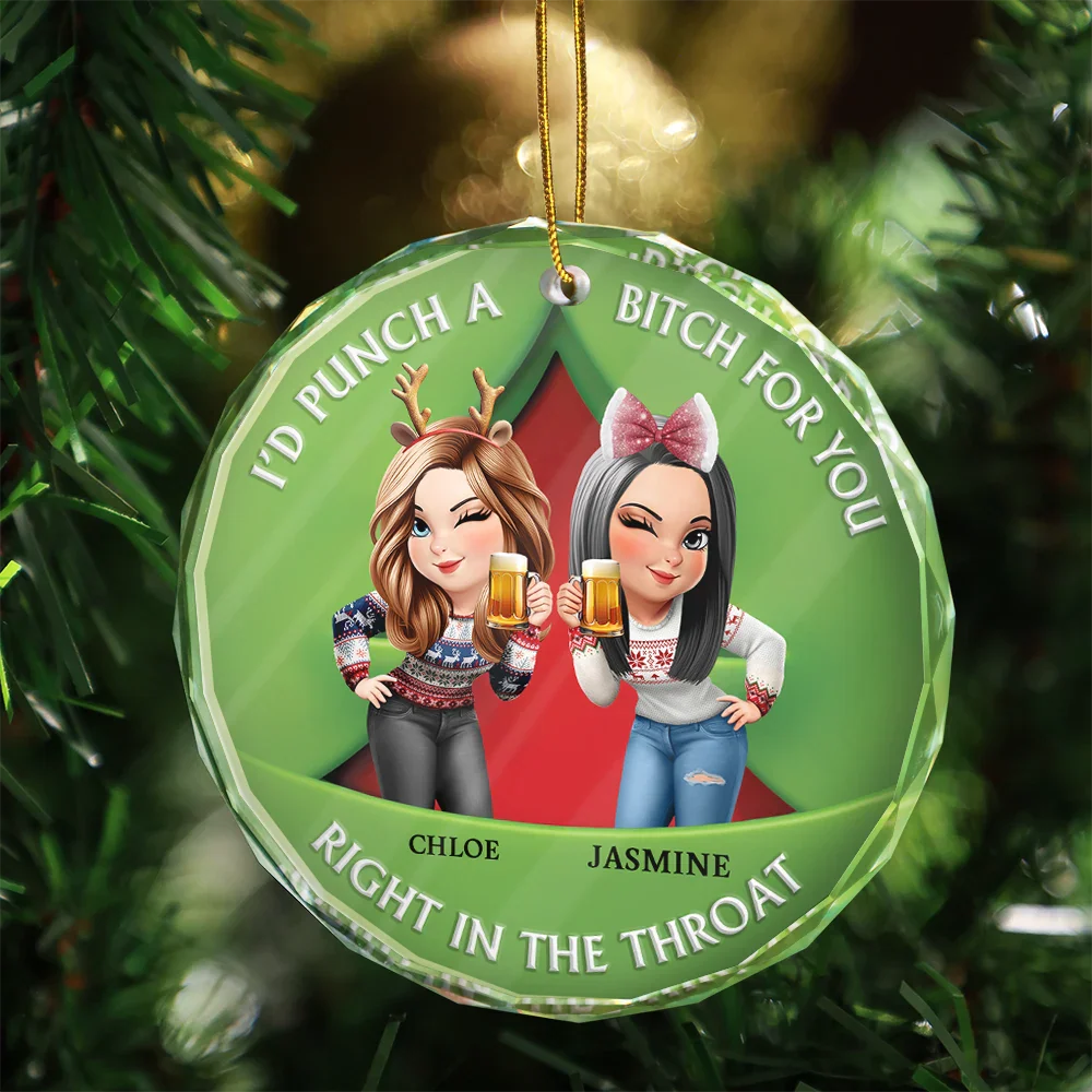 Right In The Throat 3D Effect Bestie - Personalized Circle Glass Ornament - Image 3