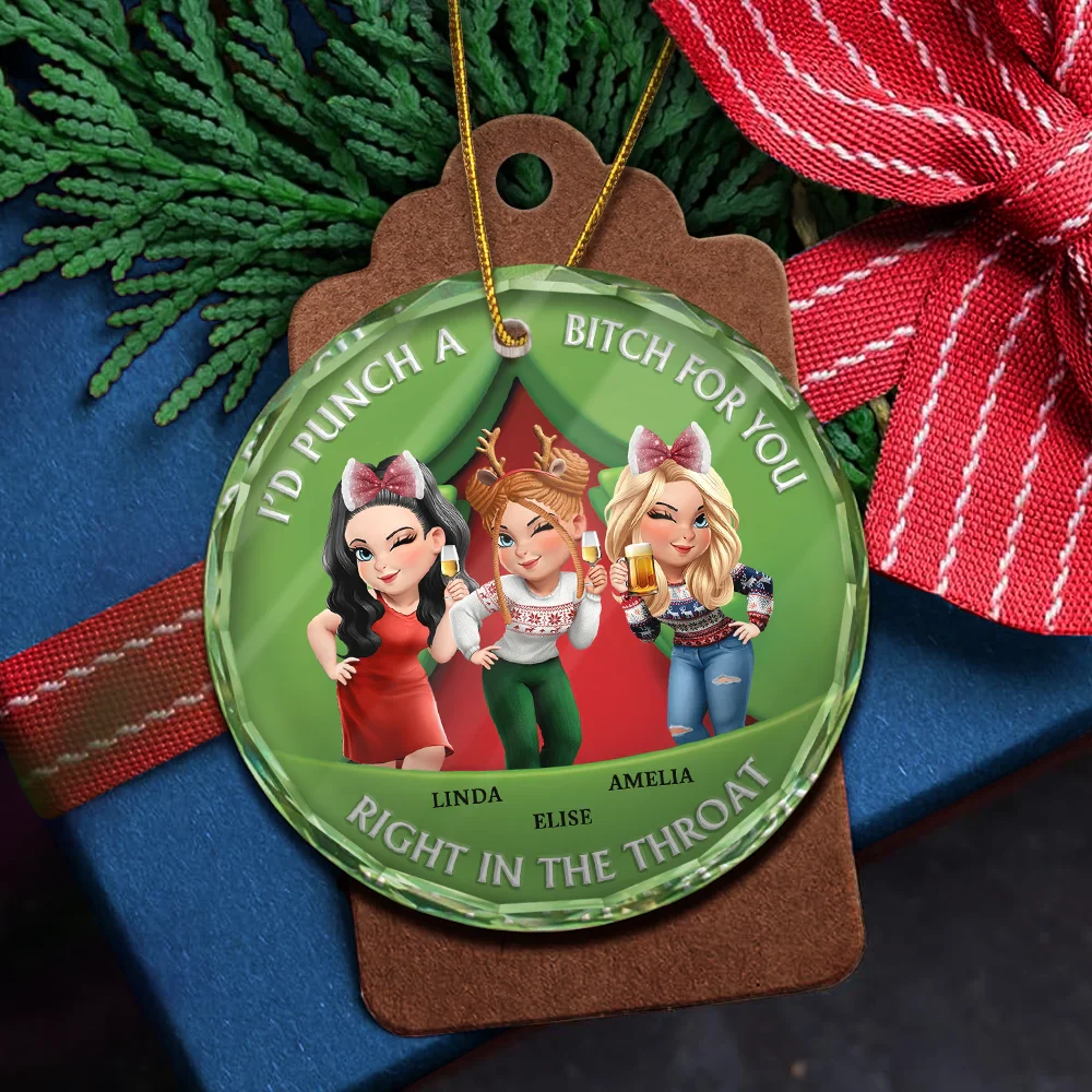 Right In The Throat 3D Effect Bestie - Personalized Circle Glass Ornament - Image 5