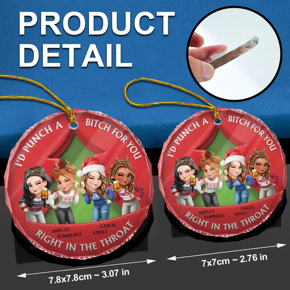 Right In The Throat 3D Effect Bestie - Personalized Circle Glass Ornament - Image 6