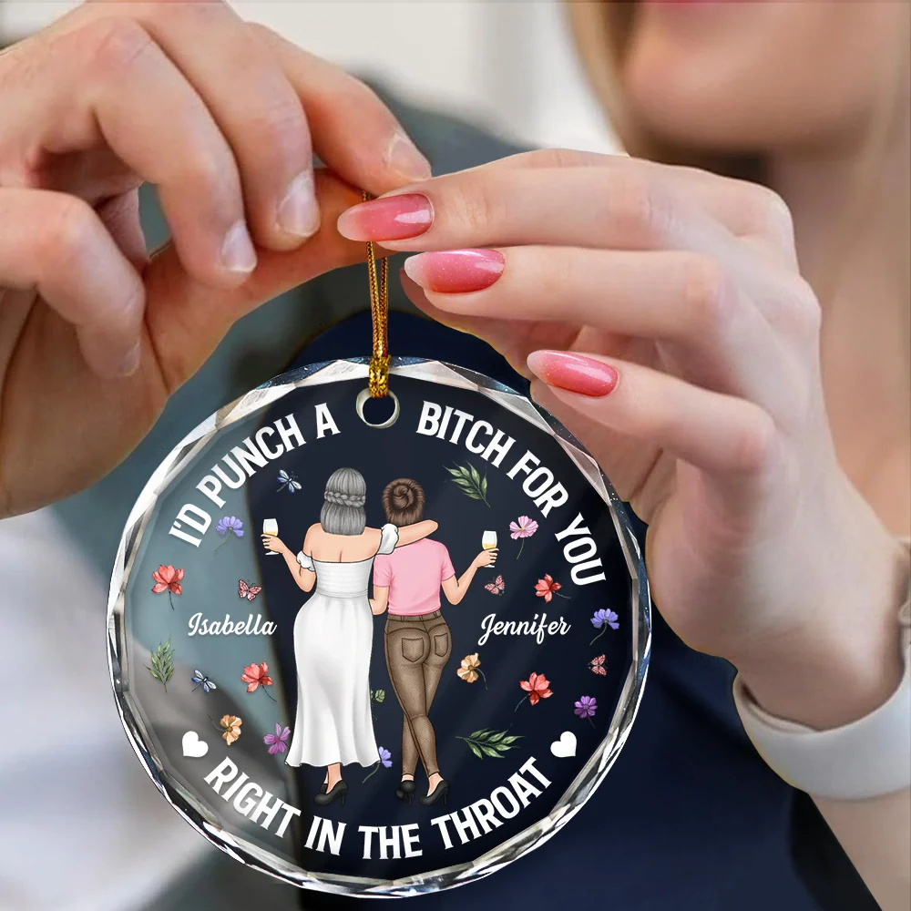 Right In The Throat Bestie Backside - Personalized Circle Glass Ornament - Image 4