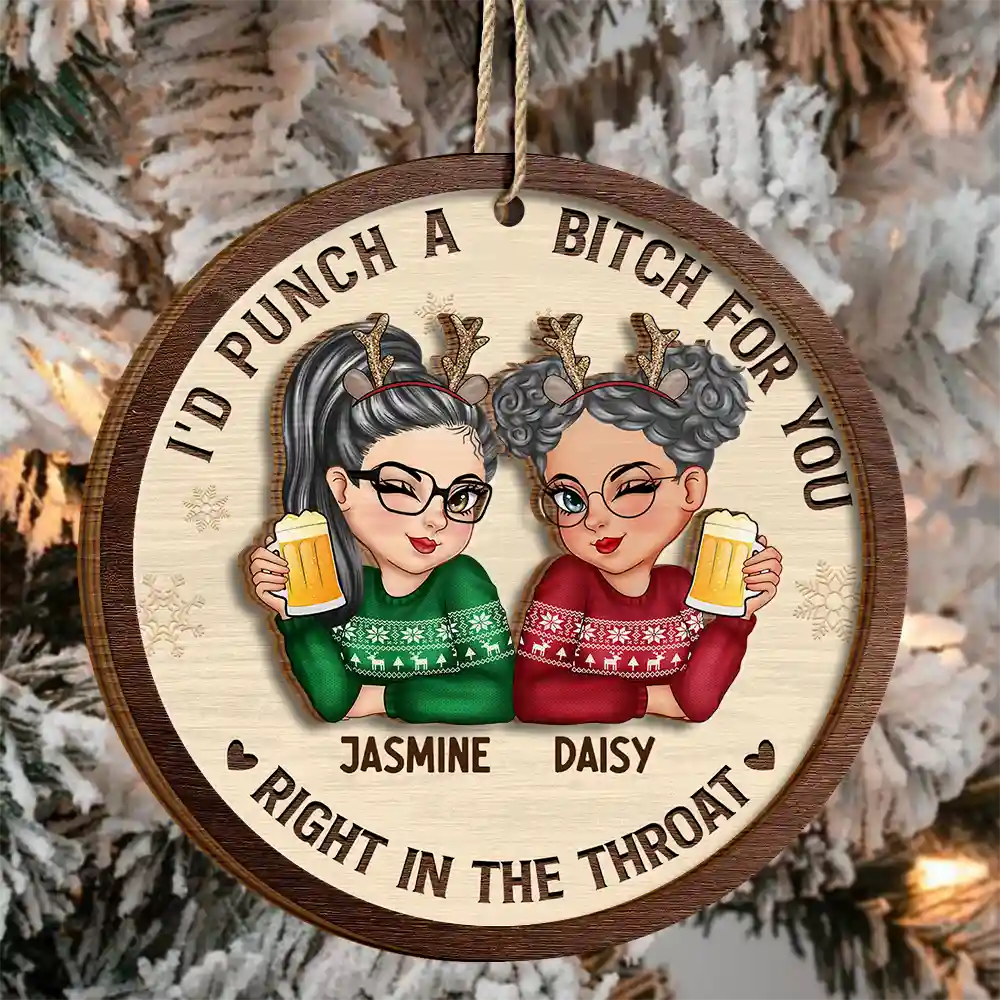 Right In The Throat Besties - Personalized 2-Layered Wooden Ornament - Image 3