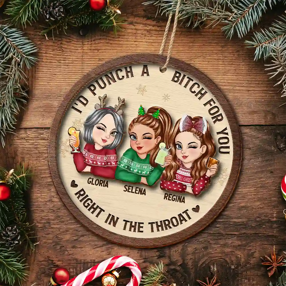 Right In The Throat Besties - Personalized 2-Layered Wooden Ornament - Image 4