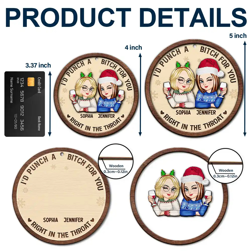Right In The Throat Besties - Personalized 2-Layered Wooden Ornament - Image 5