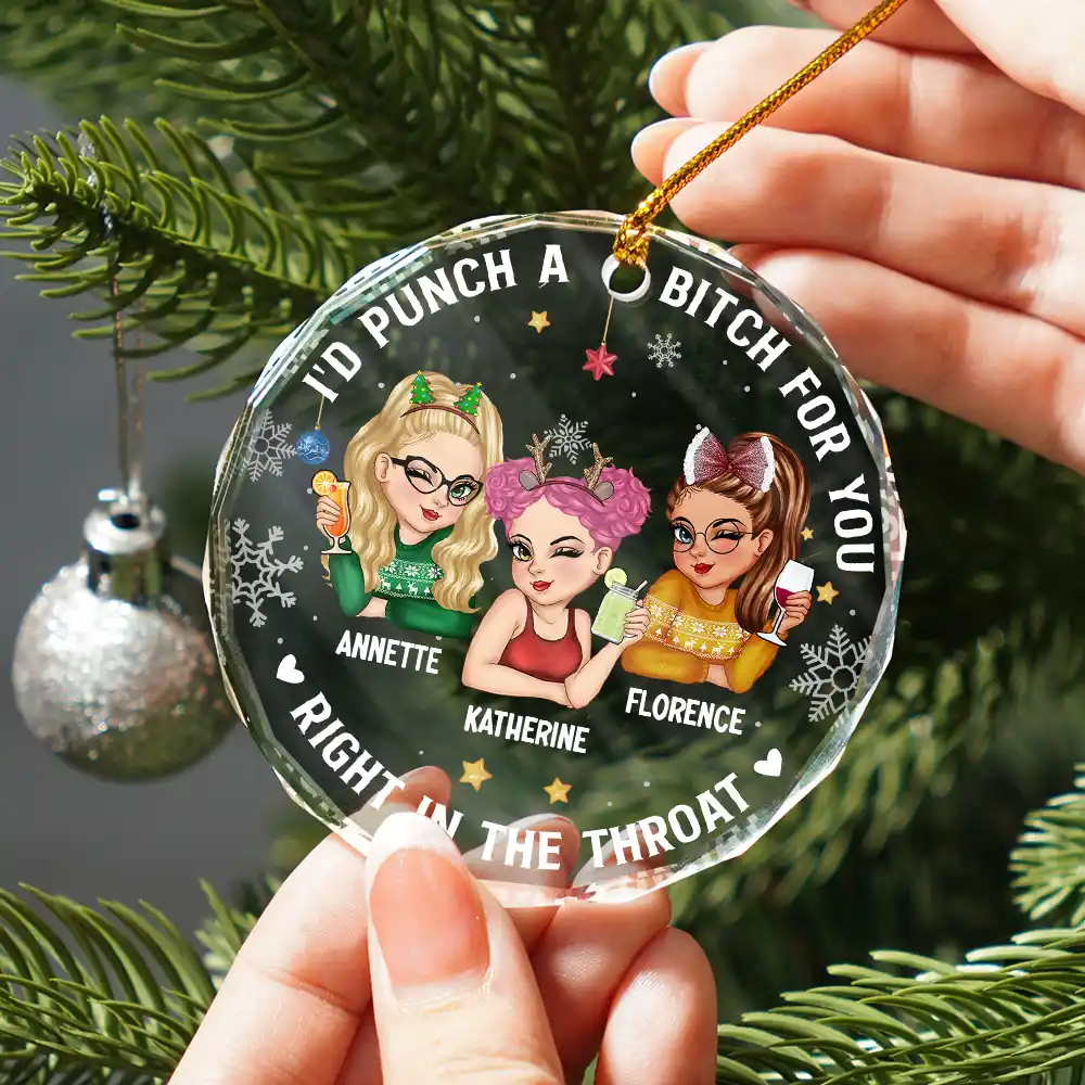 Right In The Throat Besties - Personalized Circle Glass Ornament - Image 2