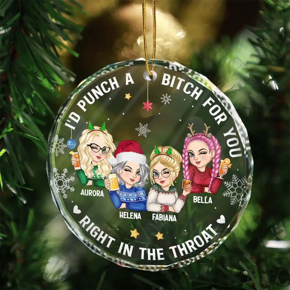 Right In The Throat Besties - Personalized Circle Glass Ornament - Image 3