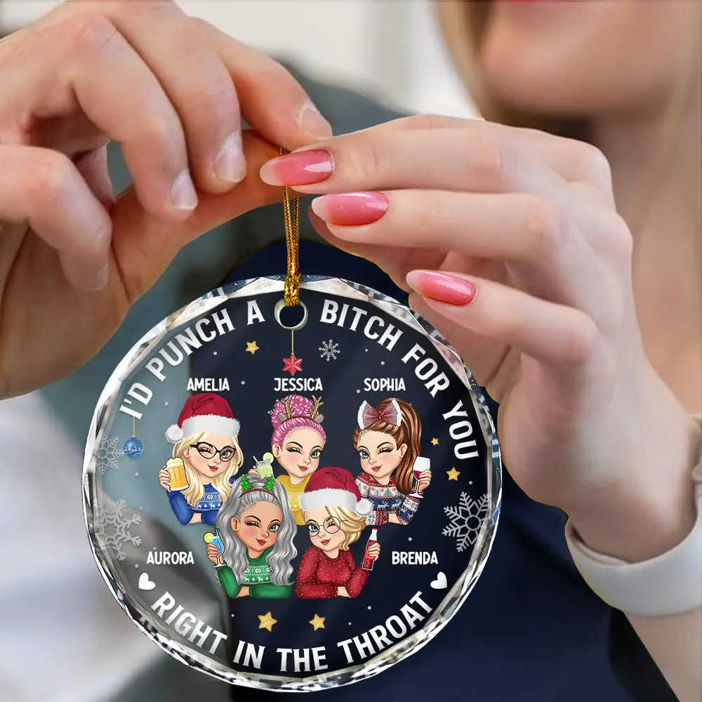 Right In The Throat Besties - Personalized Circle Glass Ornament - Image 4