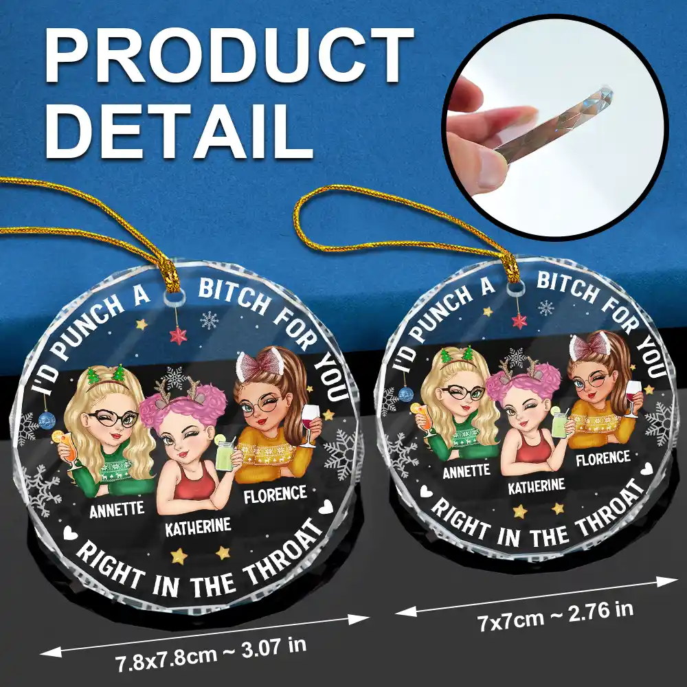 Right In The Throat Besties - Personalized Circle Glass Ornament - Image 6