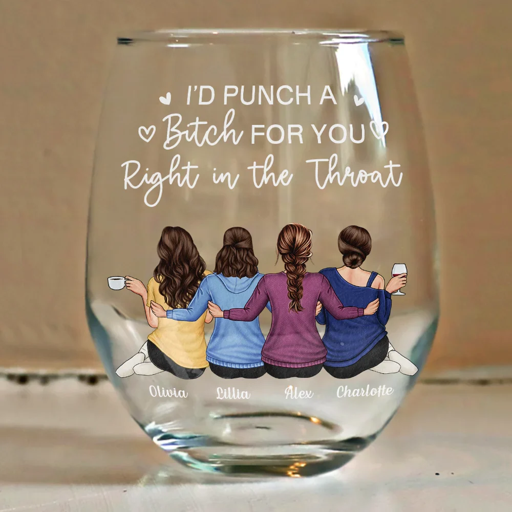 Right In The Throat Besties Sisters Backside - Personalized Stemless Wine Glass - Image 4