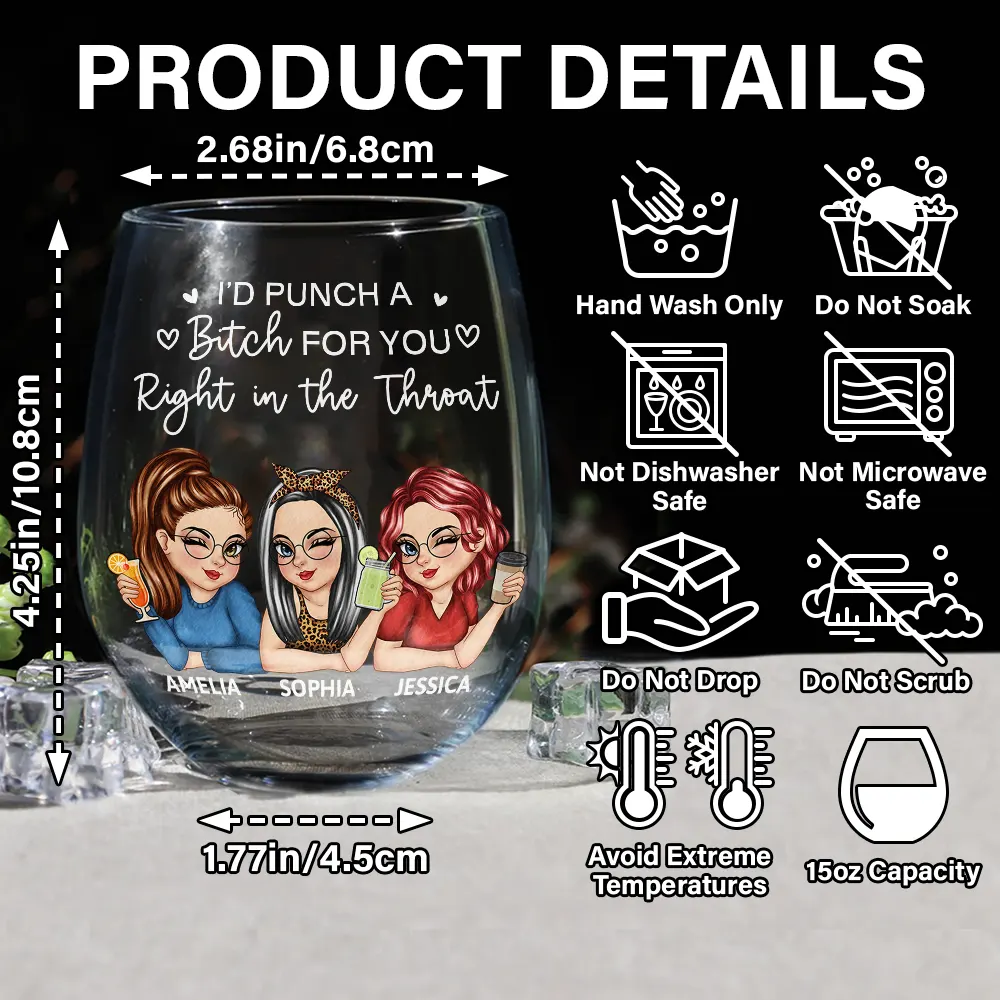 Right In The Throat Besties Sisters - Personalized Stemless Wine Glass - Image 5