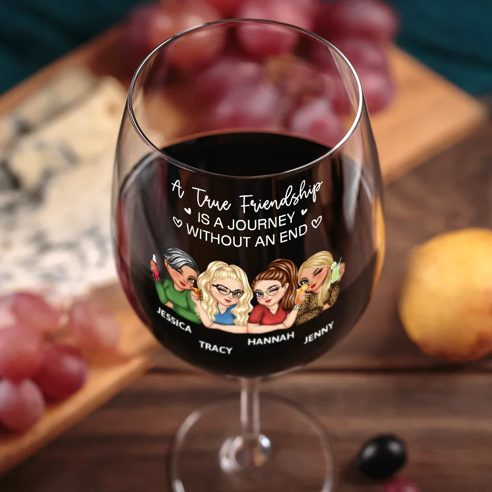 Right In The Throat Besties Sisters - Personalized Wine Glass - Image 3
