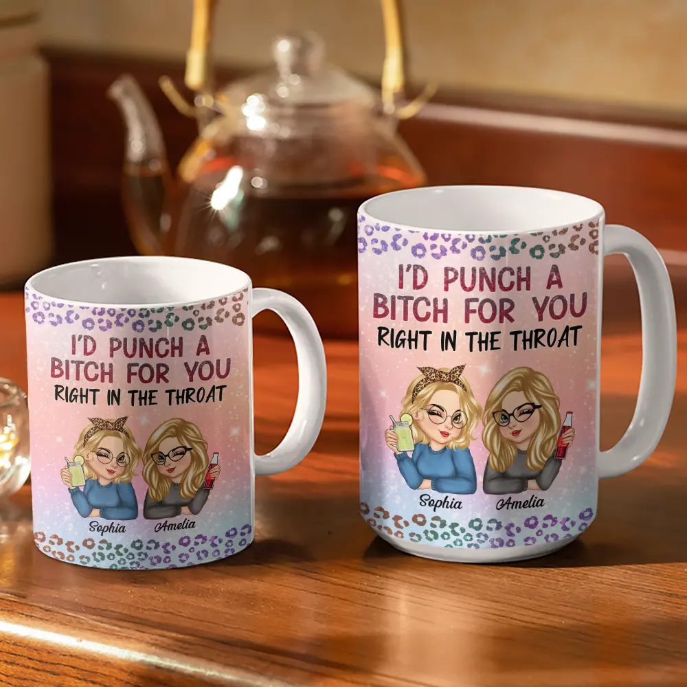 Right In The Throat Besties Twinkle Leopard - Personalized White Edge-to-Edge Mug - Image 3