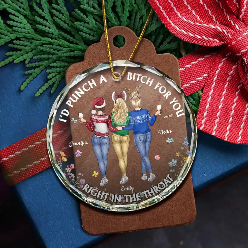 Right In The Throat Funny Besties - Personalized Circle Glass Ornament - Image 5