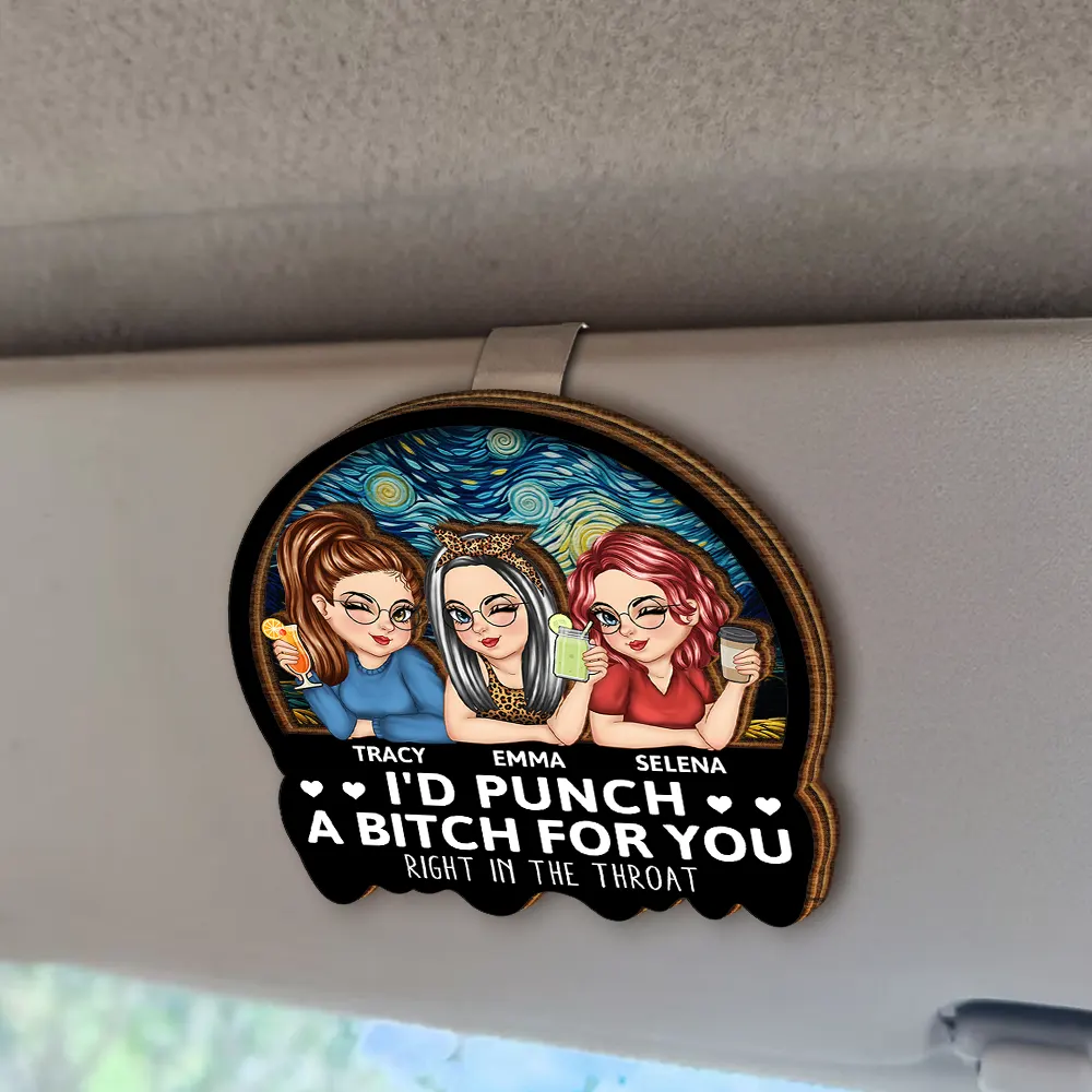 Right In The Throat Sisters Besties - Personalized Custom Shaped Car Visor Clip - Image 2