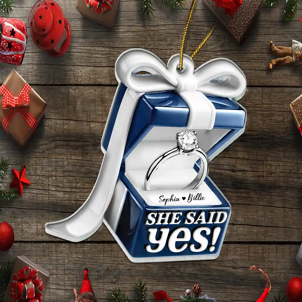 Ring Box She Said Yes - Personalized Custom Shaped Acrylic Ornament - Image 5