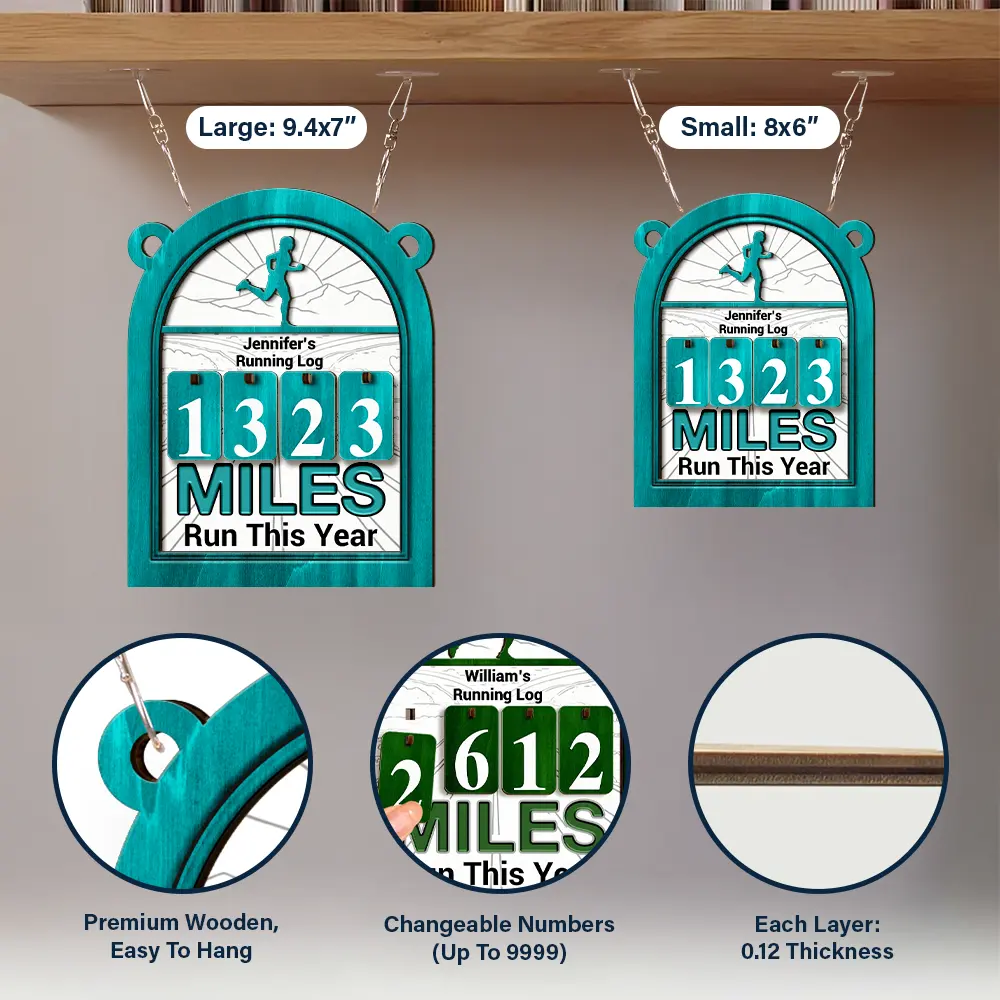 Running Log Tracker Miles Run This Year - Personalized Hanging Tracker Sign - Image 6