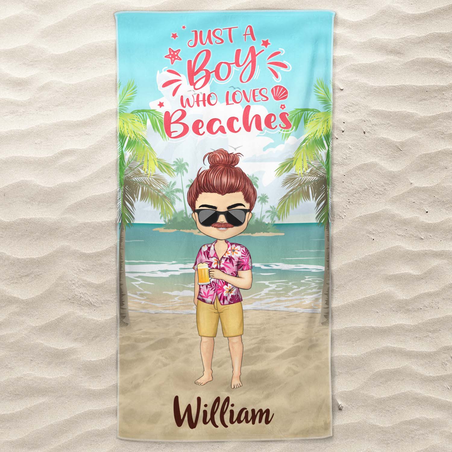Salty Lil Beach Chibi Woman Man - Gift For Beach Lovers - Personalized Custom Beach Towel - Image 3