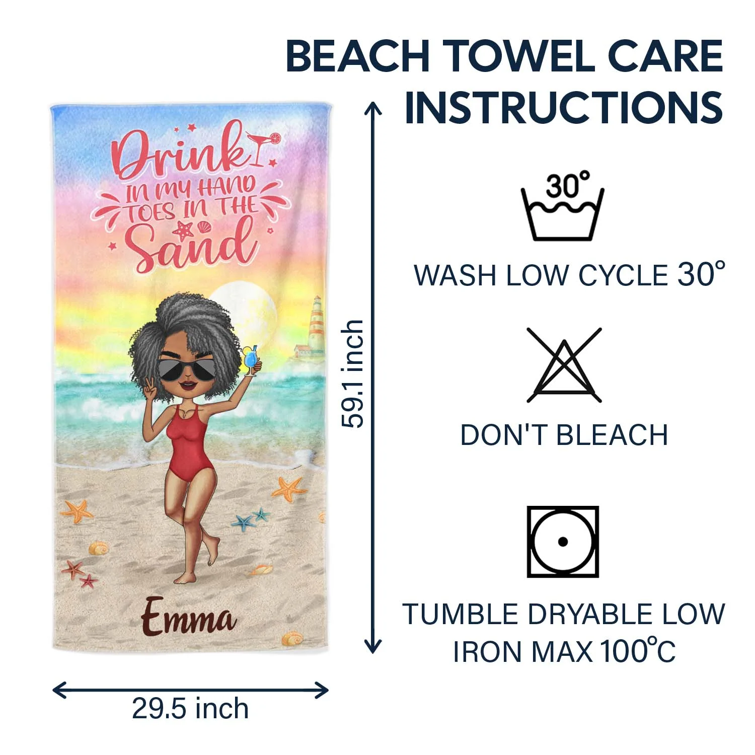 Salty Lil Beach Chibi Woman Man - Gift For Beach Lovers - Personalized Custom Beach Towel - Image 6