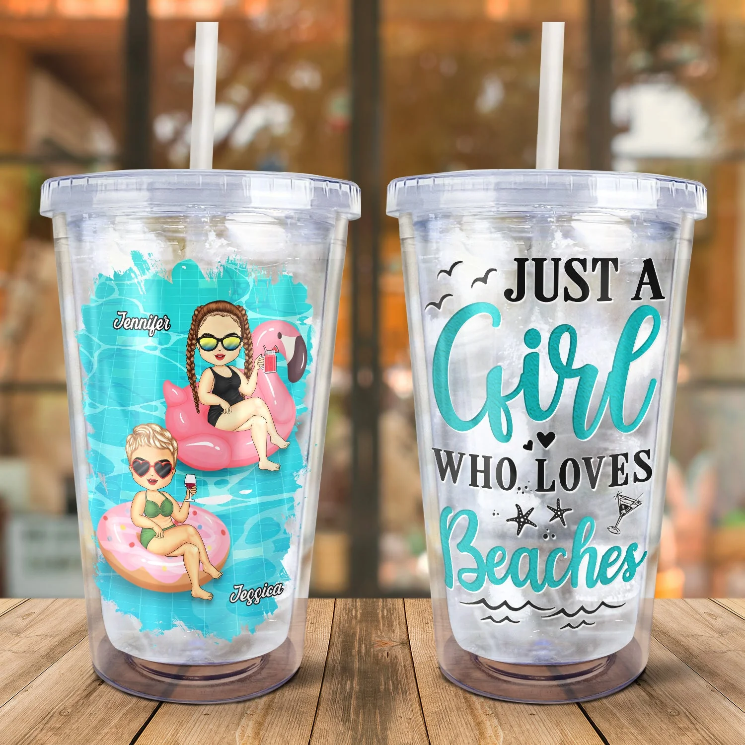 Salty Lil' Beach Tanned And Tipsy Pool Hair Don't Care - Birthday, Anniversary, Travel, Vacation Gift For Girl, Bestie, Sister - Personalized Acrylic Insulated Tumbler With Straw - Image 2